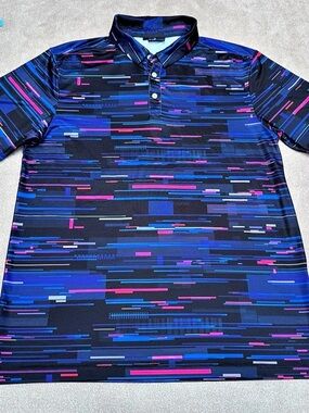 YATTA GOLF Graphite Glitch Golf Polo Blue & Black Size Large